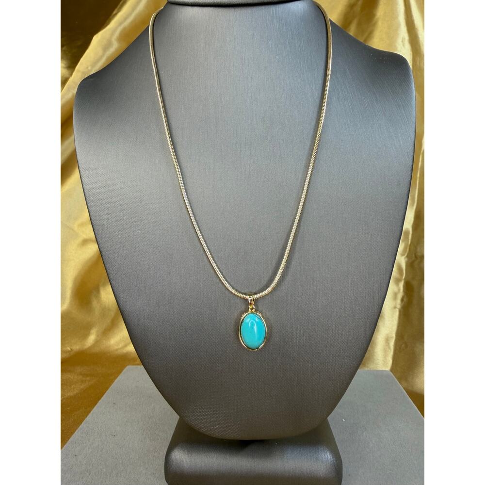 Stainless Steel Turquoise Pendant Necklace Gold Tone Waterproof 20" Chain New - Picture 8 of 14